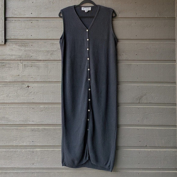 Merona Dresses & Skirts - VTG 80s 100% Cotton Black Button Front Maxi Tank Dress Size Medium Made in USA